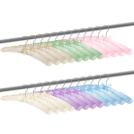 Jetec 12 Pieces Satin Padded Hangers with 360° Swiveling Hook Sponge Shoulder Pads Hanger for Coat, Sweaters, Blouse, Wedding Dress, Women Cloths (Champagne,Beige,Blue,Pink,Lavender,Green)