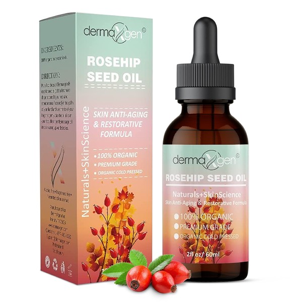 DERMAXGEN Rosehip Seed Oil 2 Fl Oz -100% Organic & Cold Pressed - Anti-aging Moisturizing Treatment For Face, Hair, Skin & Nails, Acne Scars, Anti-wrinkle.