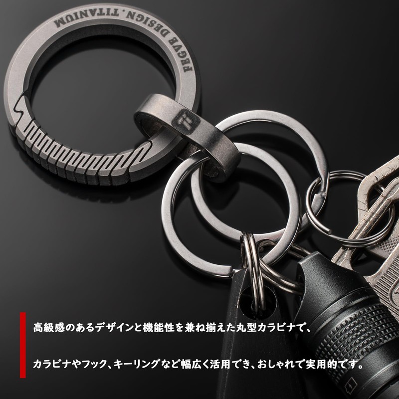 FEGVE Titanium Keychain, Round Carabiner, Small, Stylish, Brushed Surface, Anti-Lost,