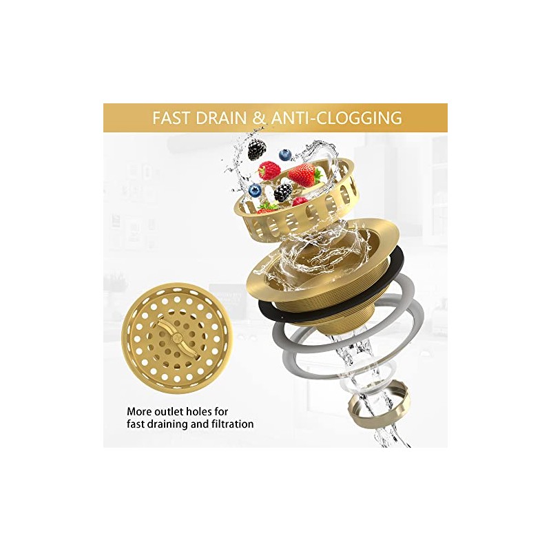 Gold Sink Drain Strainer 3-1/2 Inch Kitchen Sink Drain Assembly