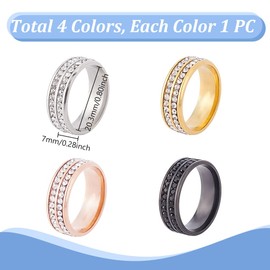 AHANDMAKER 4Pcs Mens Tie Ring, 4 Colors Tie Holder Crystal Necktie Ring Rhinestone Tie Ring Solid Tie Tacks Accessories for Wedding Jewelry Gift