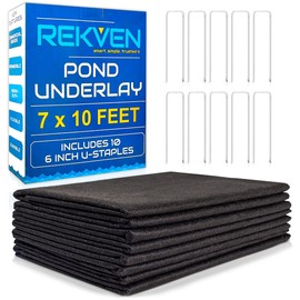 Small Pond Liner Underlayment - 7 x 10 Feet - Non Woven Geotextile Landscaping Fabric with 10 U-Pin Garden Staples - Perfect Padding for Fish Koi and Preformed Ponds Fountains Waterfalls