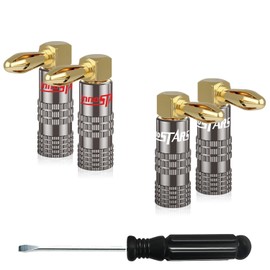 InnoStars Right Angle Banana Plugs (2 Pairs, 4 Pcs), 90 Degree 4mm 24K Gold Plated Dual Screw Type Speaker Connector for Speaker Wire