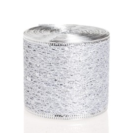 YASEO Silver Sparkling Glitter Mesh Ribbon, Christmas Wired Edge Ribbon for Home Decor and Xmas Tree, 2.5 Inches x 10 Yards
