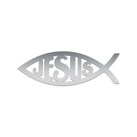 Jesus Christian Fish Sticker Vinyl Decal Notebook Car Window Laptop 5" x 1.5" (Silver)