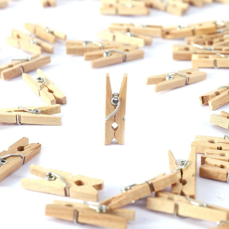 SHATCHI 100pcs 25mm Plain Mini Wooden Craft Pegs Paper Photo