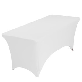 Spandex Table Covers 6FT 1Pc White Stretch Fitted Table Cloth Rectangle Table Tablecloth Wrinkle Resistant Table Cover Stretchable Patio Tablecloths for Wedding Party Banquet (72Lx30Wx30H Inch)