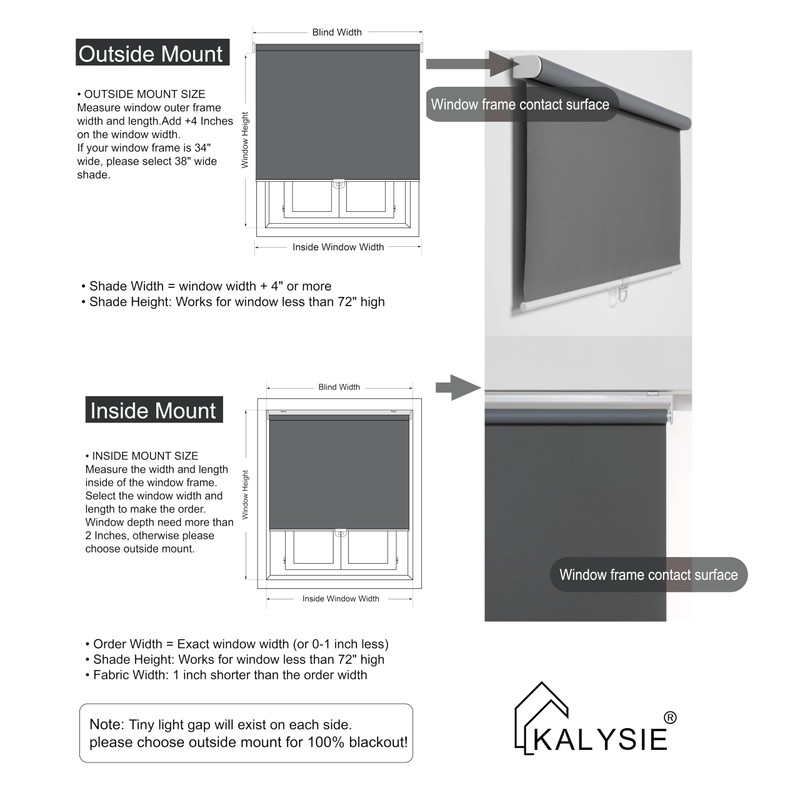 KALYSIE Custom Roller Shades 100% Blackout Blinds for Windows and