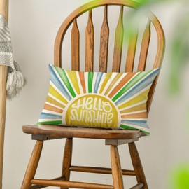 AVOIN colorlife Hello Sunshine Summer Throw Pillow Cover, 12 x 20 Inch Yellow Blue Orange Cushion Case Decoration for Sofa Couch