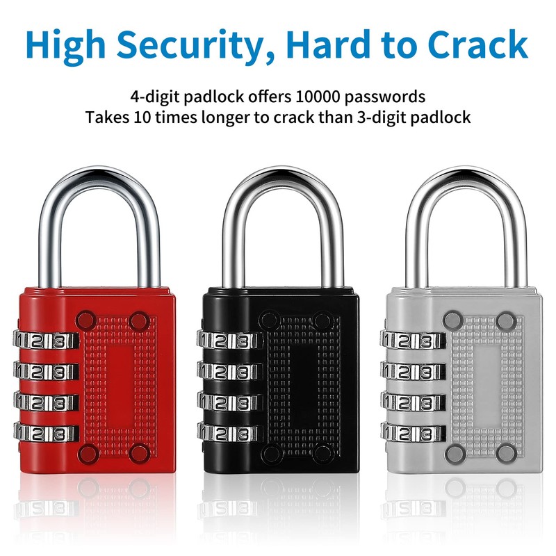 3 Pcs Combination Padlocks, 4 Digit Combination Padlocks Lock, Heavy