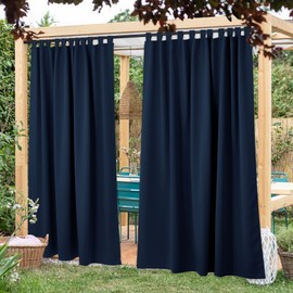 NICETOWN 2 Panels Patio Door Navy Blue Curtainss Waterproof 95" Length, 84" Wide, Thermal Insulated Self-Sticky Detachable Top Blackout Sunlight Reducing Outdoor Indoor Window Drapes for Porch