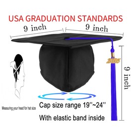 GRADFTY Black Graduation Cap with Blue 2025 Tassel,Unisex Adult Matte Black Graduation Cap