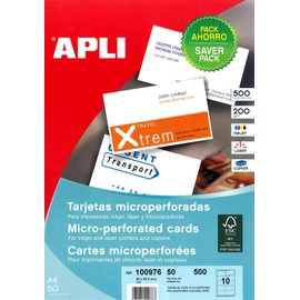 APLI 100976 500 Cards, 90 mm x 50.8 mm, 200 g, White