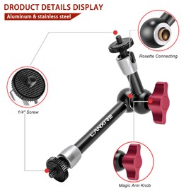 Lanxire 8 Inches Adjustable Friction Power Articulating Magic Arm with Double 1/4" Screw, for Cameras, iPads, Monitors, LED Lights, Smartphones, Action Cameras - Max Load up to 4.4lb/2kg
