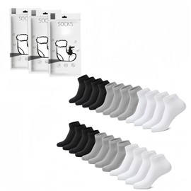 DOLAFO 15 Pairs of Disposable Cotton Trainer Socks for Men and Women for Travel Hotel Ankle Socks Single Packed, Black White Grey, UK3-9 (UK, Numeric, 3, 9, Regular, Regular, Black+ White+ Grey)