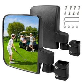 No Drilling Golf Cart Side Mirror,Universal Foldable Rear View Mirrors for 0.75" / 1" / 1.25" Square Strut, Fits to Ezgo, Club car, Yamaha Golf Cart, 180 Degree Rotation, HD Glass, Mount Included