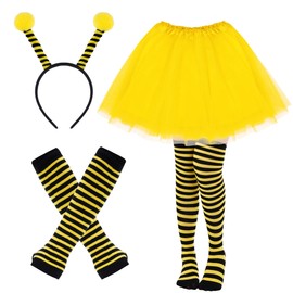 Haakong Bee Costume Set for Women Tutu Skirt Headband Striped Leg Warmers Knee Thigh High Stocking Gloves for Cosplay Party