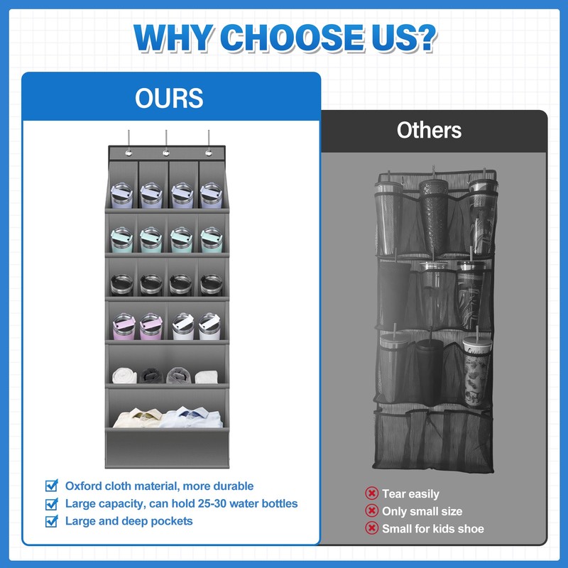 LTBLumos Water Bottle Organizer,Over The Door Organizer with 16 Pockets,Various