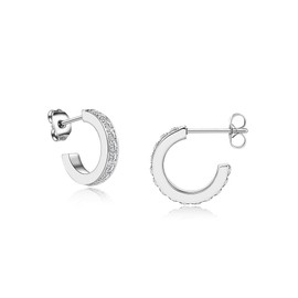 Limerencia Hypoallergenic G23 Pure Titanium Small Open C Hoop Earrings, Lightweight Cubic Zirconia/Opal Cuff Huggie Earrings for Women Sensitive Ears