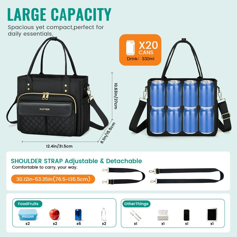 Large Insulated Lunch Bag for Women Men, Leakproof Lunch Cooler