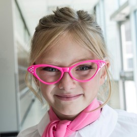 Hip Hop 50's Shop Kids Cat Eye Glasses (Child/Youth, Hot Pink)