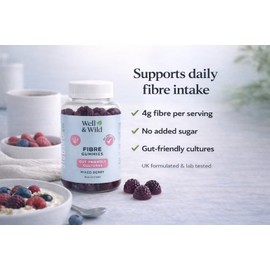 Well & Wild Prebiotic Fibre Gummies – 4g Inulin + Live Cultures – Vegan Gut Health & Digestive Support – Sugar Free – Mixed Berry – 60 Fiber Gummies (30 Day Supply)