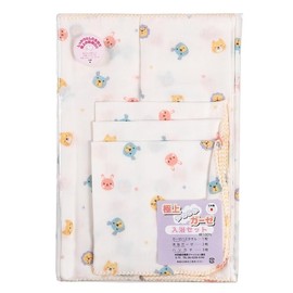 Isamu Shokai 100% Cotton, Made in Japan, Gauze Bath 6 Piece Set (Gauze Bath Towel, 2 Bath Gauze, 3 Gauze Handkerchiefs) Animal Land Pattern