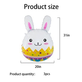 HADCKJA Bunny Balloons Easter Balloons Rabbit Eggs Easter Foil Balloons for Easter Party Decorations Easter Themed Party Shower Easter Birthday Party Decorations Decor Supplies 3pcs
