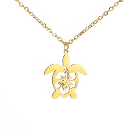 FineryGal Hawaiian Sea Turtle 14K Gold Necklace Jewellery for Women Guardian Charm Protection Beads Jewellery for Her Birthday