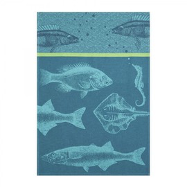 Coucke French Cotton Jacquard Towel, Banc De Poissons (School of Fish) Bleu, 20-Inches by 30-Inches, Turquoise