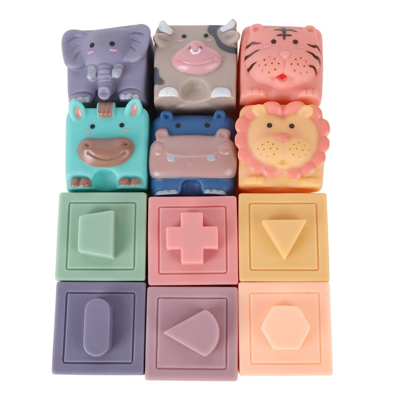 12PCS Children Silicone Building Blocks Soft DIY Educational Chewable Animals