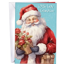 Chuck's Card-O-Rama - Grandson Christmas Card - MADE in CHICAGO - Large Card Opens to 10" x 7.75" - Packaged in Extra Sturdy Mailer - With Love Grandson - 1012