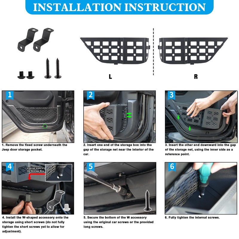 Metal Rear Door Storage Pockets Compatible with 2018-2025 Jeep Wrangler