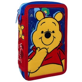 CARTOON Pencil Case 3 Zip Complete 44 Pieces for School Multi-Compartment Pens Pencils Colours Markers Giotto, Winnie The Pooh, 20 x 13 x 6 cm, Pencil Cases