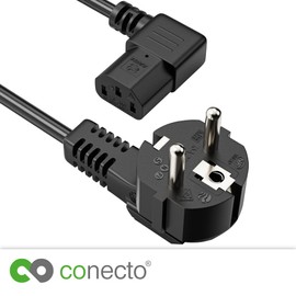 conecto Power Cable IEC Cable 3-Pin 5.0 m Protective Contact Power Plug Schuko Plug to IEC Coupling C13 Female, 90° Angle Power Cable Power Supply for Monitor PC Printer, Black