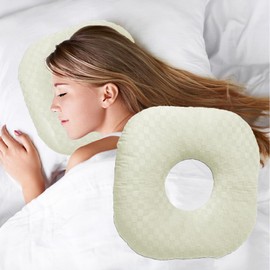 Wuronsa Ear Piercing Pillow for Side Sleepers, Pillow with an Ear Hole for CNH and Ear Pain Ear Inflammation Pressure Sores, O-Shaped Side Sleeping Pillow, Ear Guard Pillow (Cream)