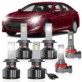 YCLL Fit for Hyundai Sonata 2011-2014 Bulb Light Combo,H7 High Low Beam H8 Fog Lights,6500K White,500% Brightness,H7 H8 Light Bulbs,70W,6 Pack