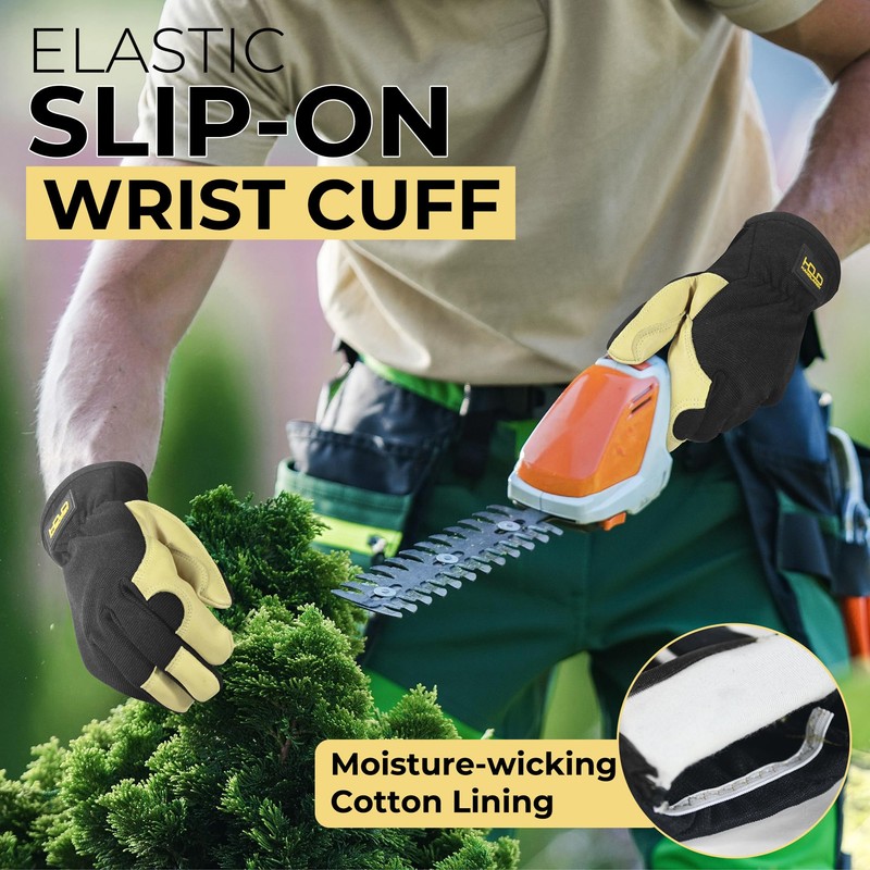 HANDLANDY Gardening Gloves for Men, Utility Breathable Leather Working Gloves