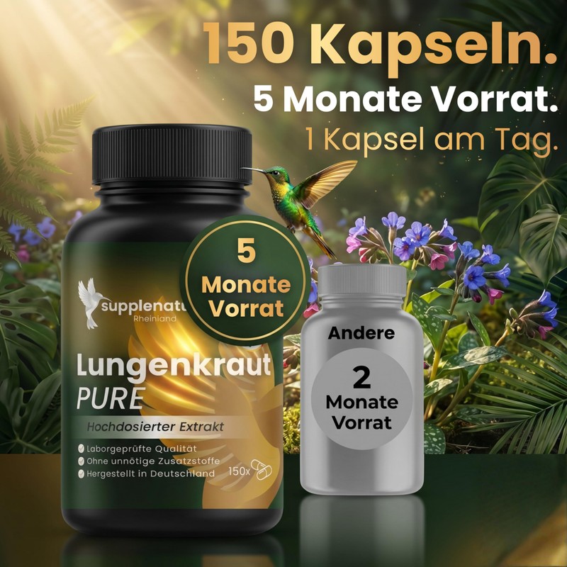 Supplenatura® Lungwort Capsules, Value Pack, German Production, Vegan, Laboratory Tested,