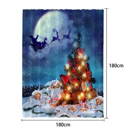 Lifreer 1PC Christmas Shower Curtain Christmas Theme Pattern Blue Bath Curtain Waterproof Polyester Shower Curtain with Hooks for Christmas Bathroom Decor（70 * 9 * 70 * 9inches