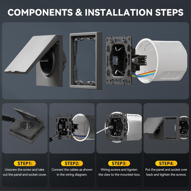 BSEED 2-Way Socket Flush-Mounted with Waterproof Cover, 250 V 16