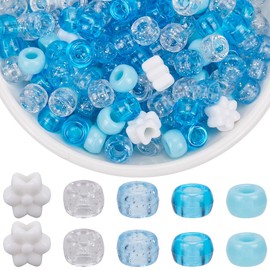 SOFPLAT 1 Box 1000Pcs Multi Colored Blue Pony Beads Bulk 6x9mm Glitter Pony Bead Round Plastic Kandi Flower Charms Accessories for Jewellery Making Supplies DIY Bracelets Earrings Crafts Hair Braids
