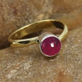 SILVERTROVE Gemstone Sterling Silver and Brass Band Ring for Men and Women in All Sizes Jewellery CRG1091AA, Gemstone Precious metal gemstone, Cabochon Garnet