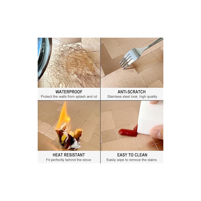 DICOFUN 10 Sheets Copper Peel and Stick Tile Backsplash, Stainless