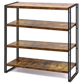 HCHQHS Bookshelf,4-Tier Industrial Bookcase,Rustic Wood and Metal Open Display Book Shelves Home Office,Bedroom Standing Shelf Unit,Horizontal Kitchen Shelf Organizer,Bathroom Storage Rack 47in