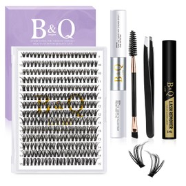 B&Q Lash Extension Set, 0.07C, 9–15 mm Mix, 40D Eyelash Extension Set, Lash Glue, Remover and Applicators for Eyelash Extension Beginners, Pack of 280 (Set-40D-0.07C, Mix)
