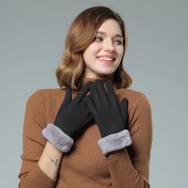 AMOVO Women Winter Gloves Warm Fleece Lined Stretch Thick Gloves Touchscreen Texting Cold Weather Winter Gloves for Women (#4 Black)