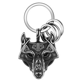 OIDEA Wolf Head Keyring Viking Jewellery: Silver Men's Viking Vintage Retro Jewellery Metal Stainless Steel with Key Rings Wolf Head Gift for Boyfriend Men Boys, silver