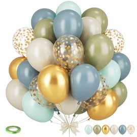 Dusty Blue Green Balloons,12 Inchs Sage Green Blue Sand White Gold Confetti Latex Balloons for Eucalyptus Birthday Boho Bridal Shower Wedding Decorations