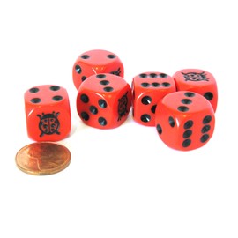Set of 6 Ladybug 16mm D6 Round Edged Koplow Animal Dice - Red with Black Pips by Koplow Games